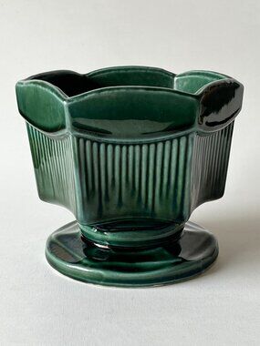 Vintage McCoy Green Hexagonal Pedestal Planter 823 USA MCM Ceramic Vase